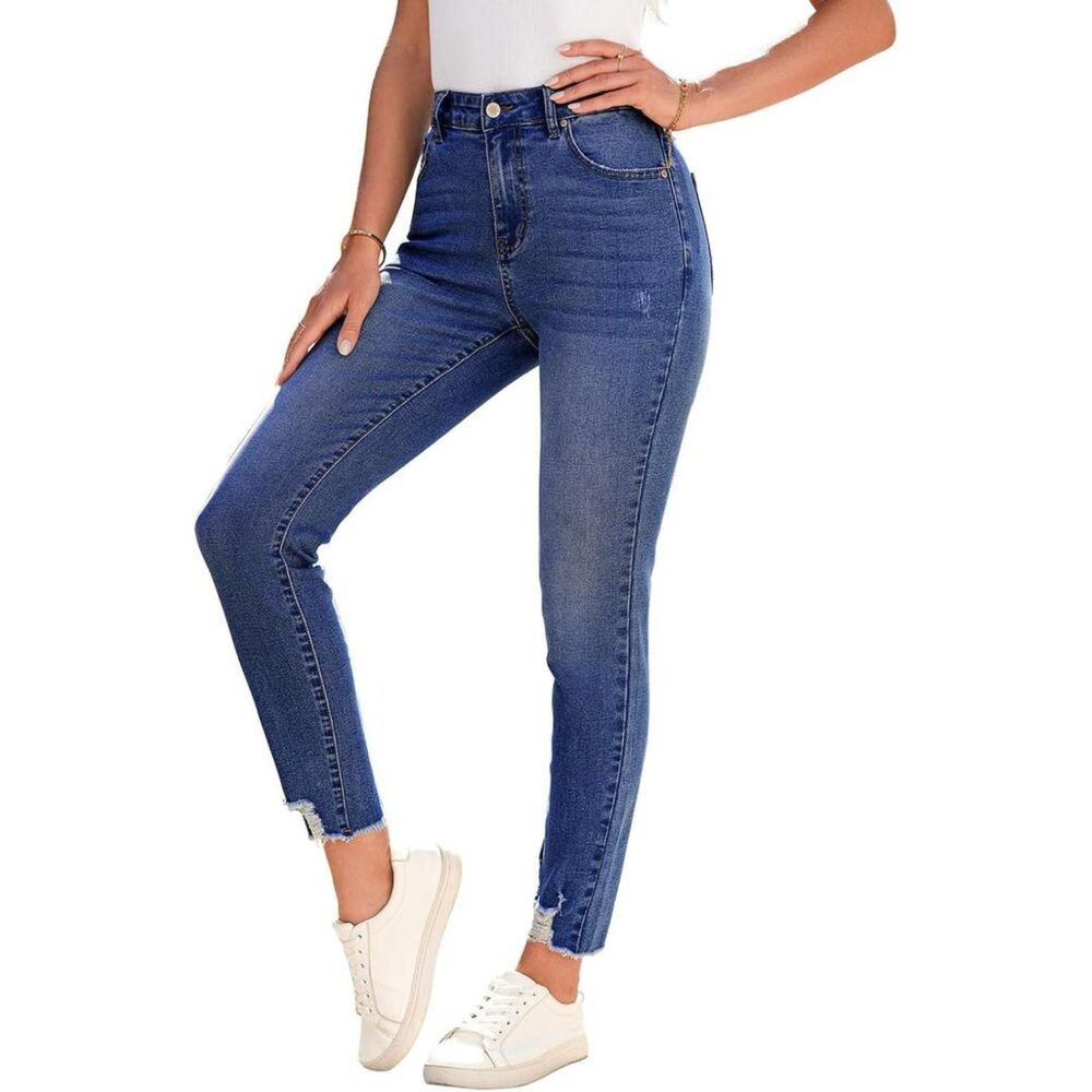 Brand New SHEWIN Blue Ripped Shaping Skinny Jeans